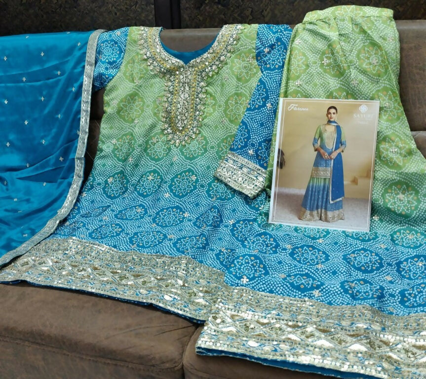 Vastranavya Bandhej Printed Chinon Chiffon Embroidered Sequins Pakistani Suit  Grab2Buy Vastranavya Grab2Buy