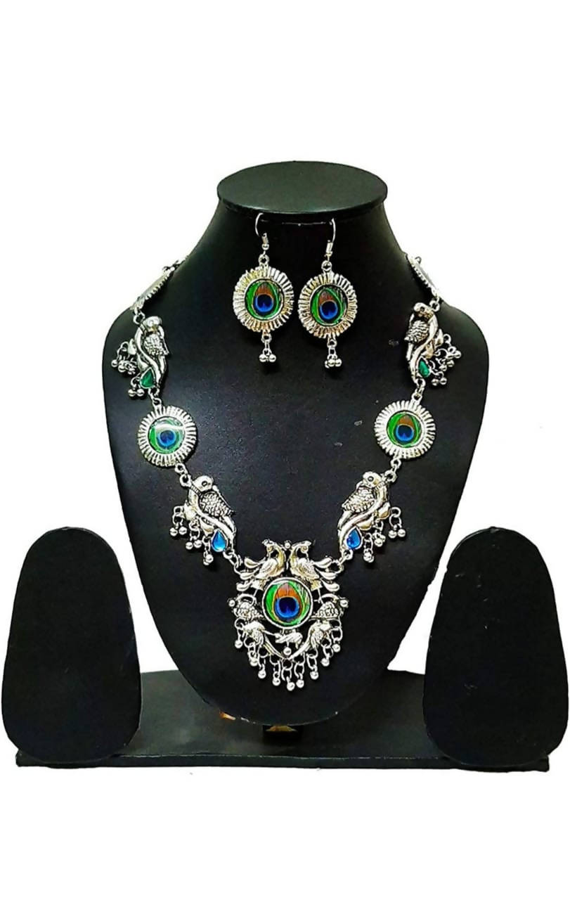 Mominos Fashion Silver-Plated Peacock Design Necklace Set Mangalsutra - Grab2buy
