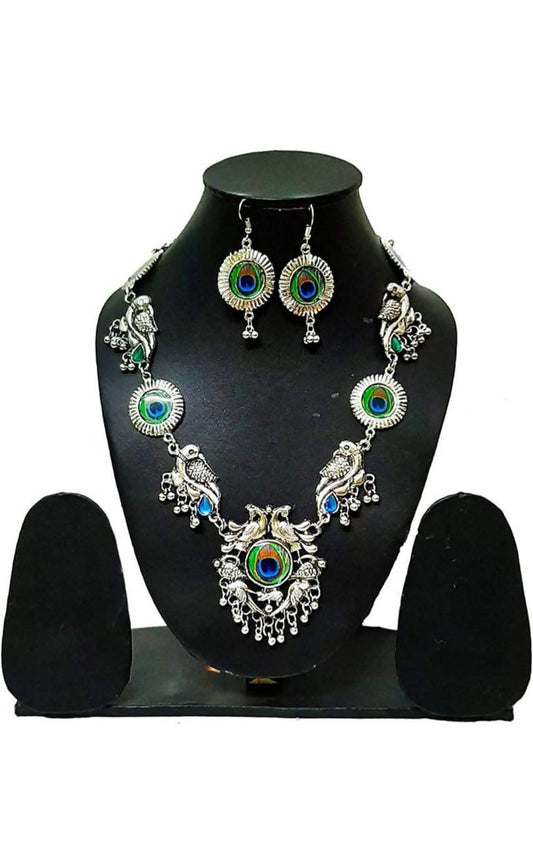 Mominos Fashion Silver-Plated Peacock Design Necklace Set Mangalsutra - Grab2buy
