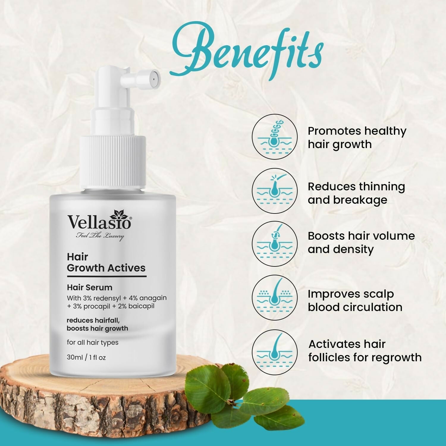Vellasio Hair Growth Serum Actives - 3% Redensyl, 4% Anagain, 3% Procaoil, 2% Baicapil  Grab2Buy Vellasio Grab2Buy