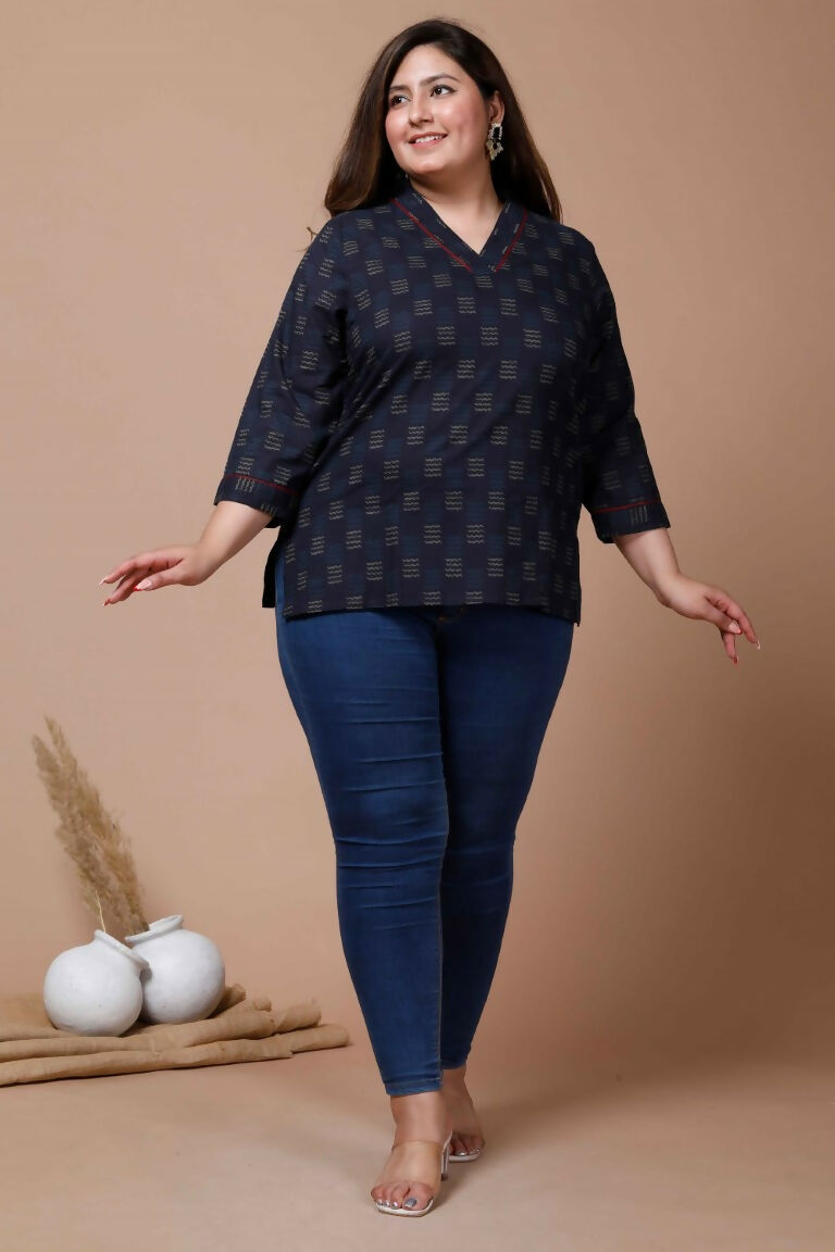 Miravan Women's Plus Size Blue Printed Indigo Kurti | Grab2Buy
