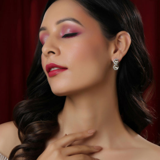 Duet Silver and Gold Earrings (Silver) - Ruby Raang - Grab2buy