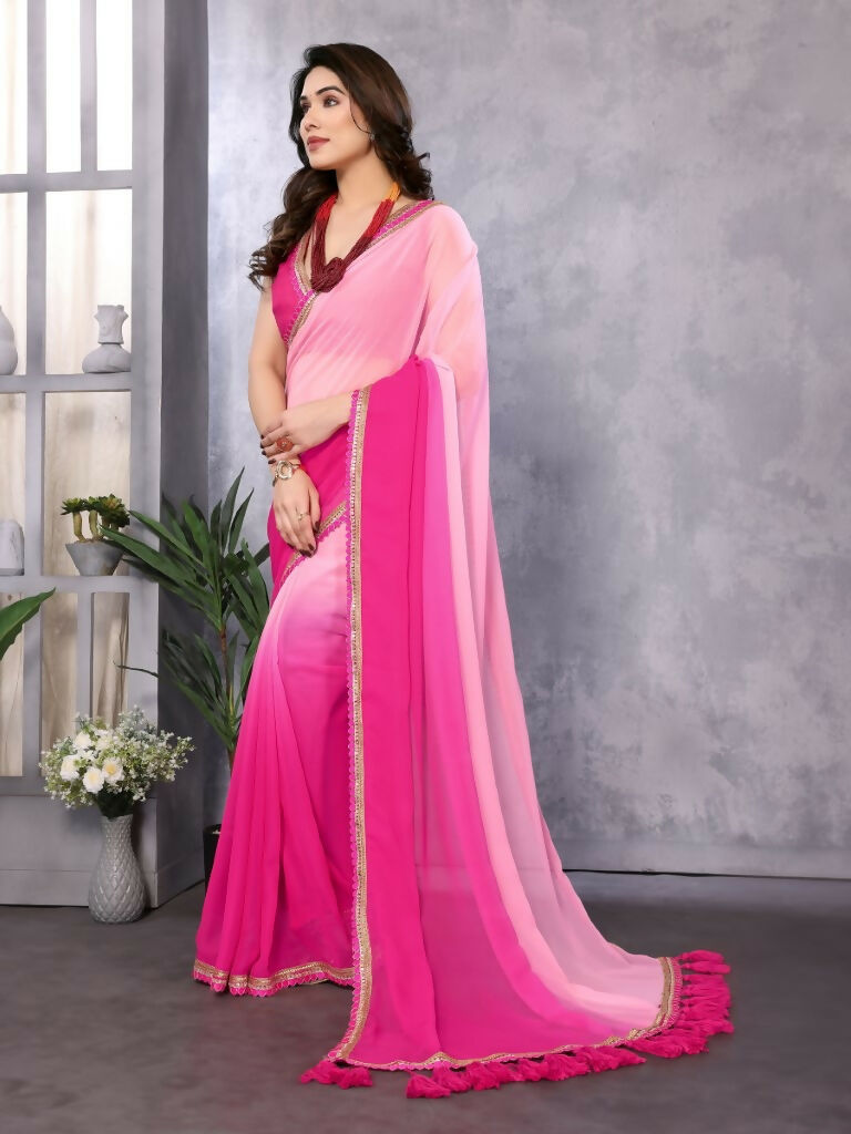 Designer Partywear Pink Georgette Fancy Saree - Kanak