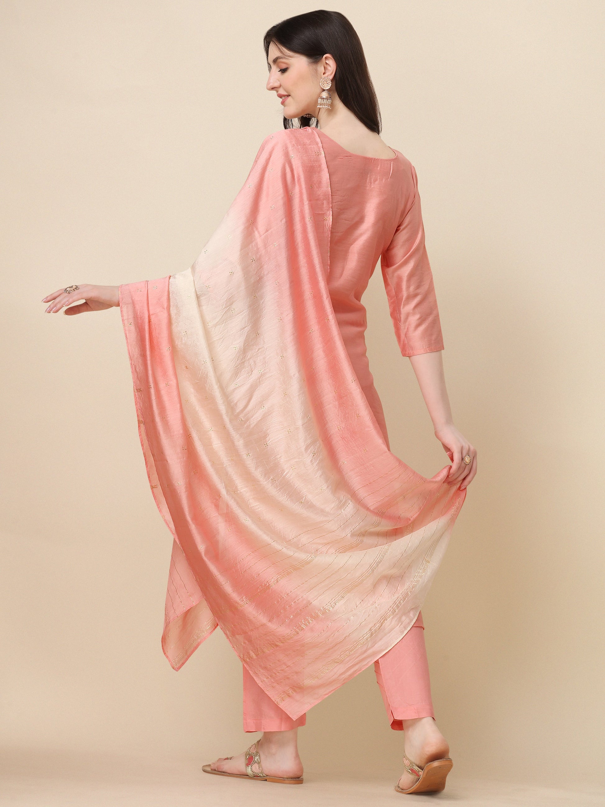 Embroidered Kurta With Pant & Dupatta Set, Multicolor - Hiral Fashion