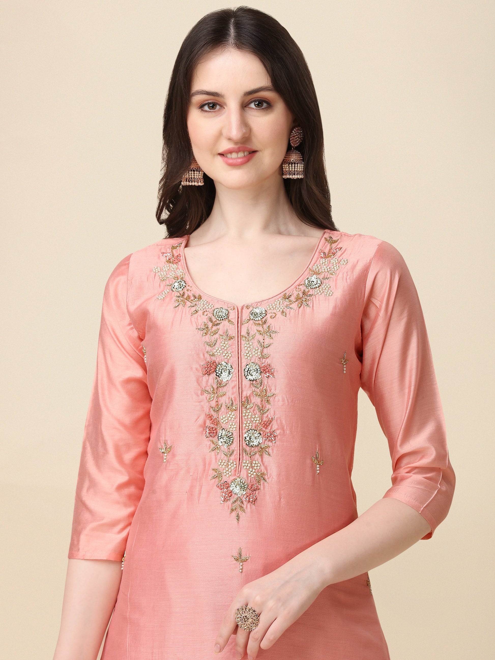 Embroidered Kurta With Pant & Dupatta Set, Multicolor - Hiral Fashion