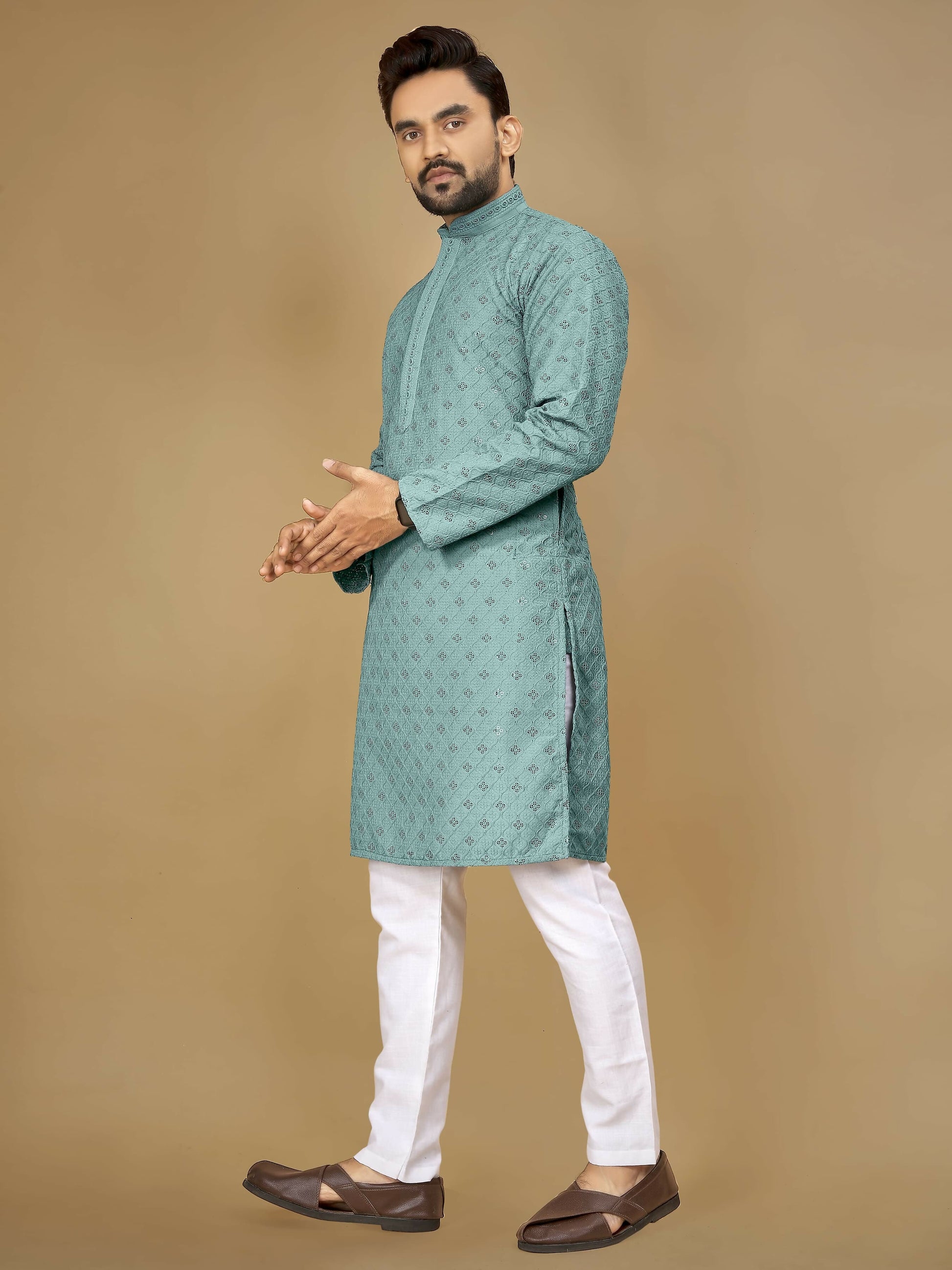 Anaita Sky_Blue Embroidered Rayon Straight Kurta