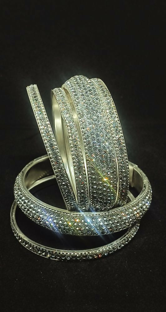 Joban Fashion Silver Crystal Diamond Bangles Set 