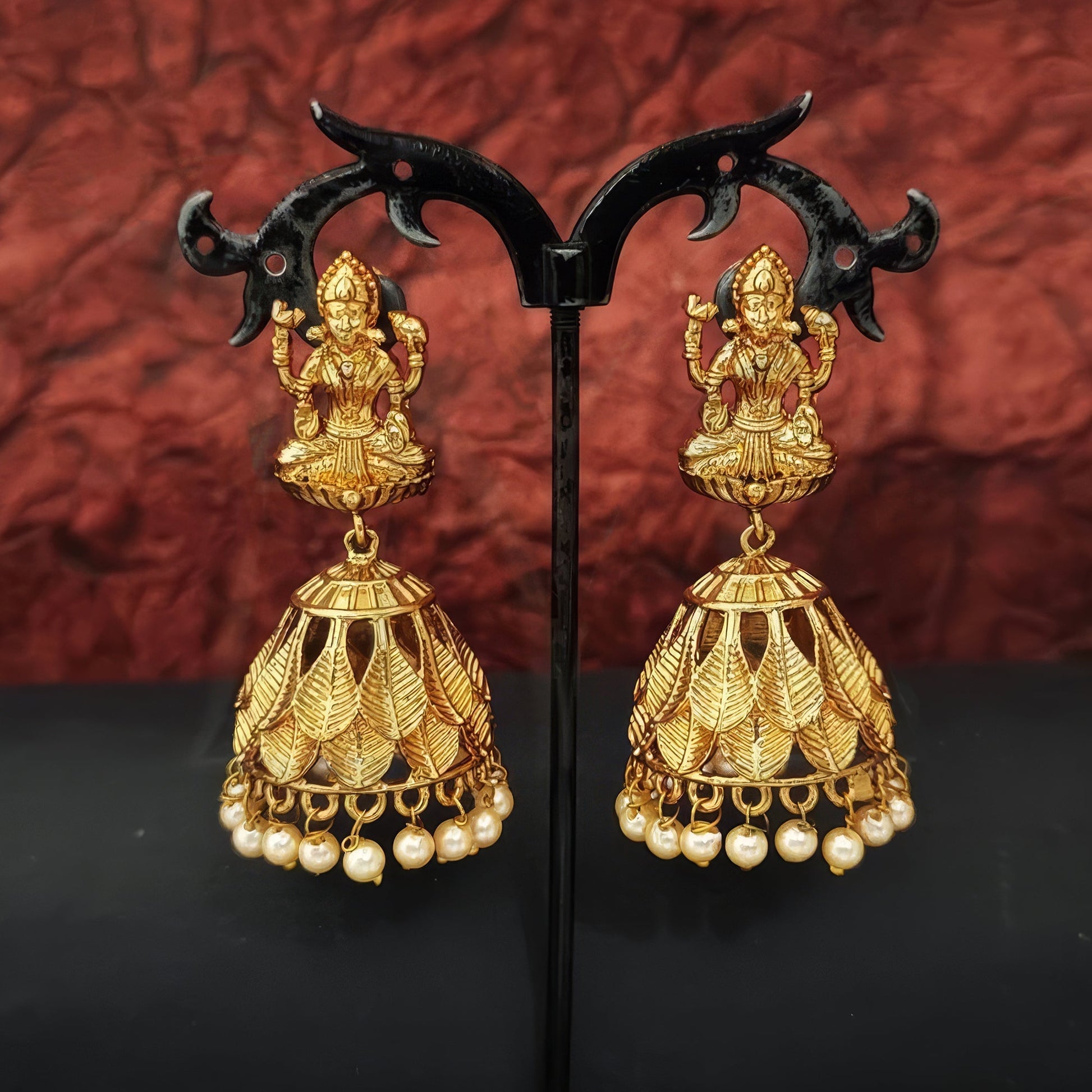 JS Fashion God Laxmi Leaf Jhumka Temple Earrings for Women & Girls | Swadesiicart