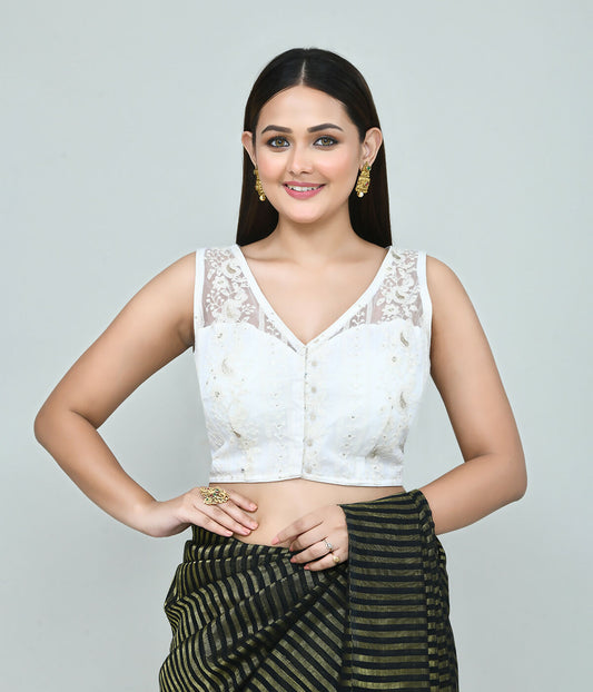 Joban Fashion Women's White Embroidered Stitched Blouse