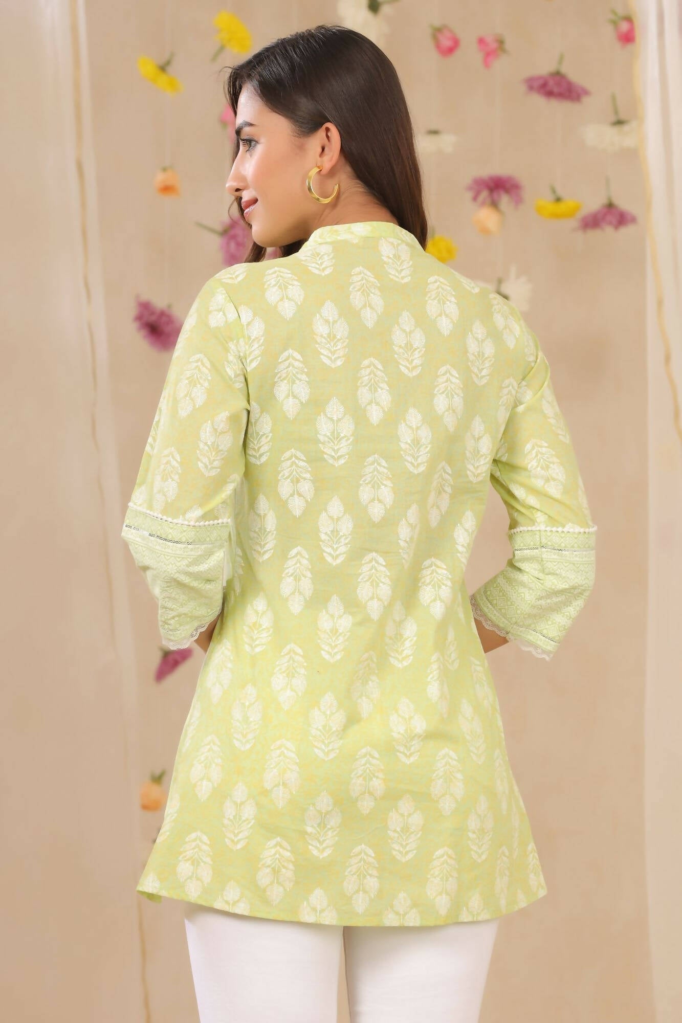 Juniper Women Limegreen Cambric Printed A-Line Tunic