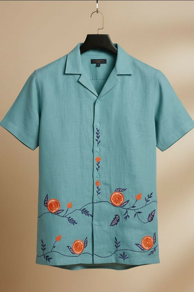 Coastline — Sea Green Embroidered Linen Shirt by Hilo Design
