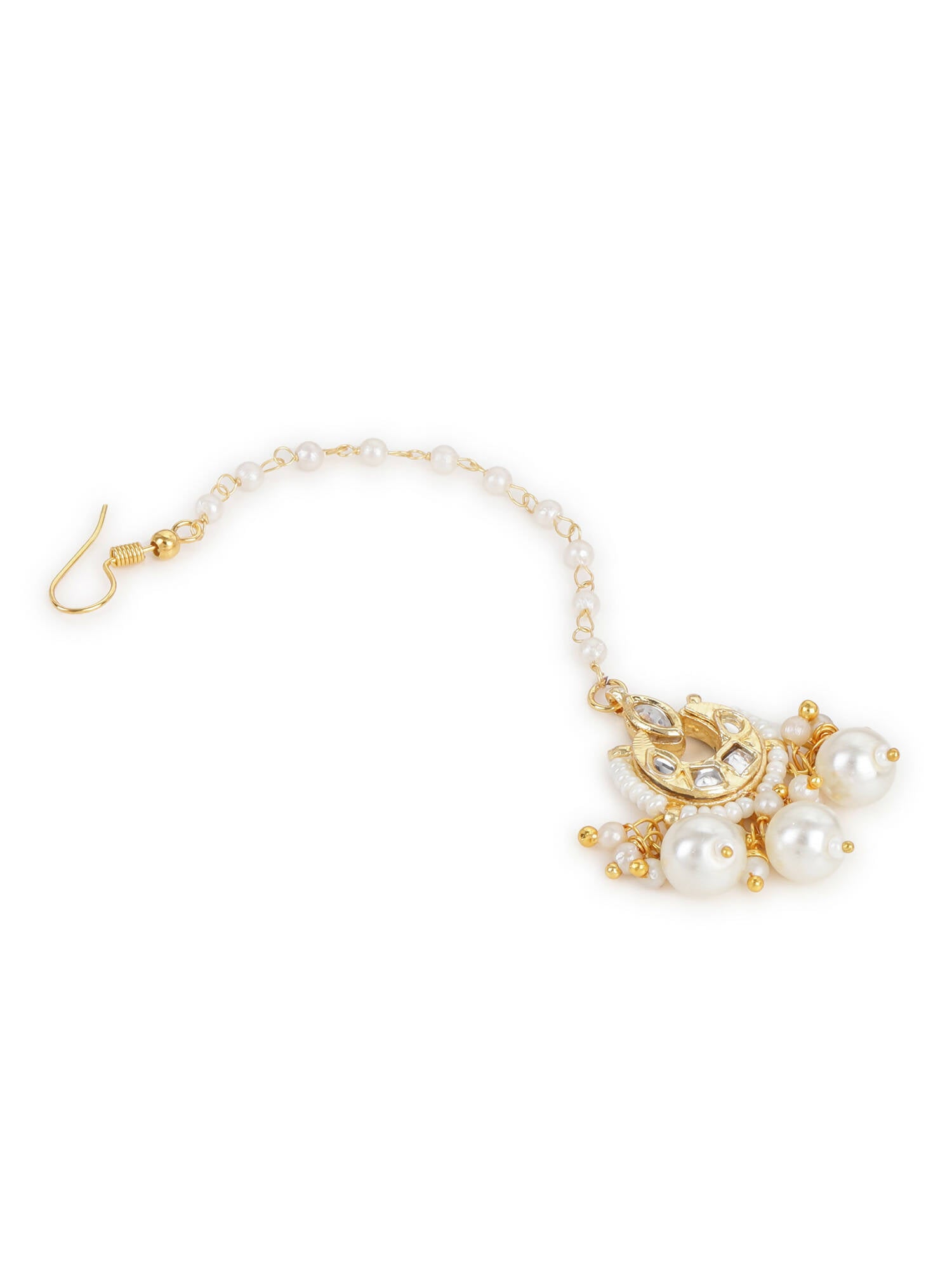 Gold-Plated White Kundan-Studded Beaded Layered Maang Tikka - Ruby Raang - Grab2buy