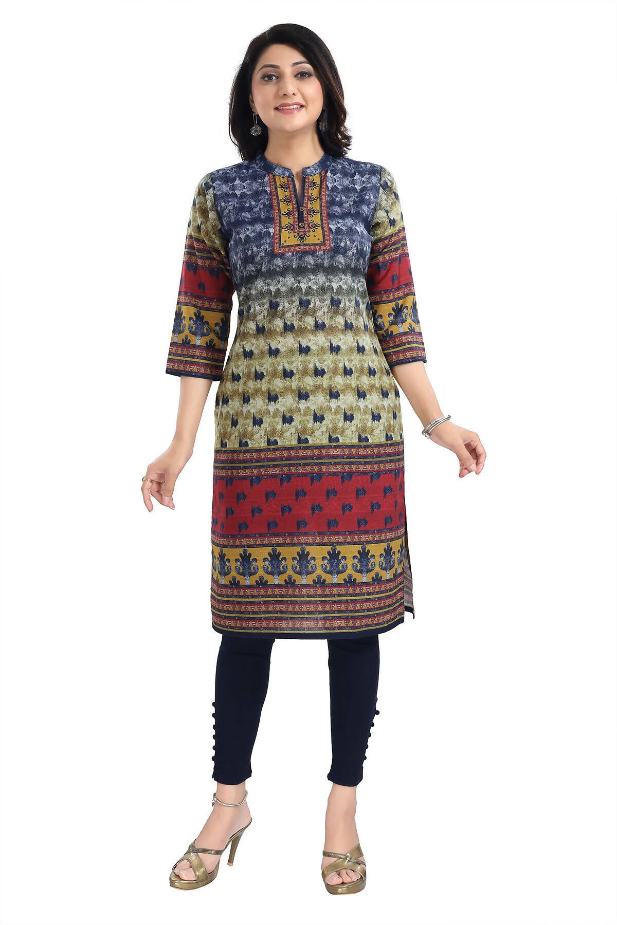 Snehal Creations Multicolored Designer Digital Print Cotton Slub Fabric Long Kurti Tunic