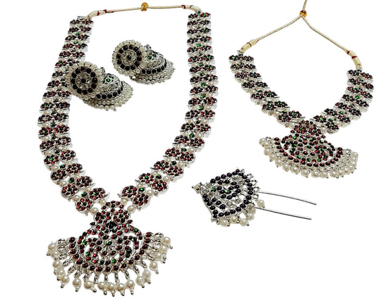 Elite Trading contemporary Design Bharatanatyam Jewelry Set in Latest Color Combination Traditional Dance Jewelry/Temple Jewelry Set