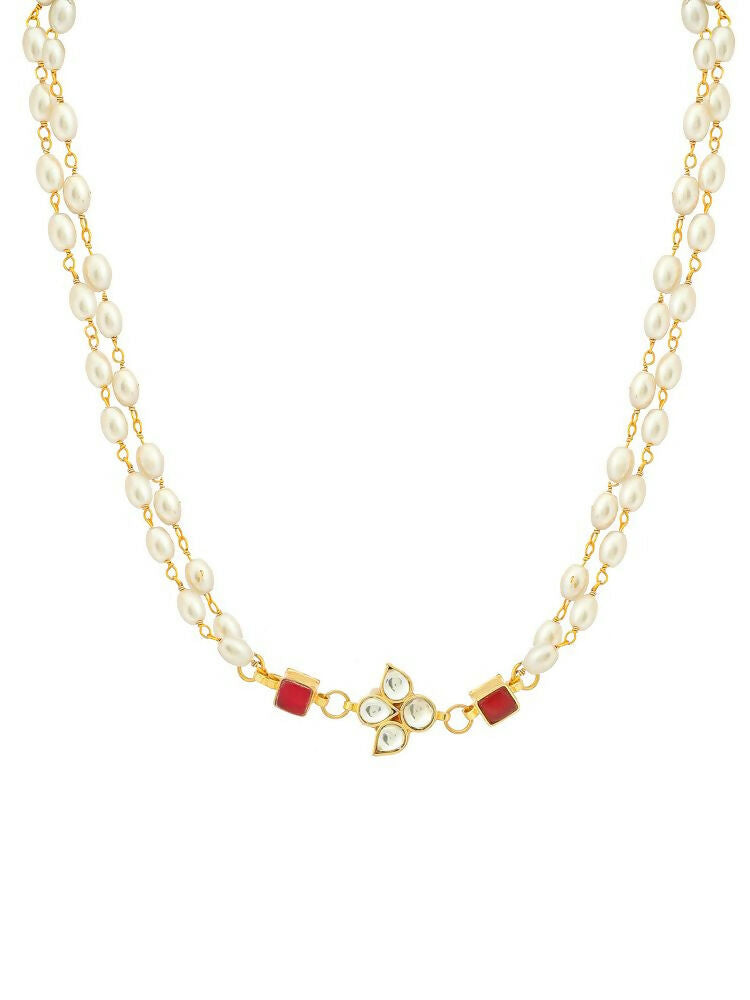 White and Red Beaded Gold Plated Flower Kundan Necklace - Ruby Raang  Grab2Buy Ruby Raang Grab2Buy