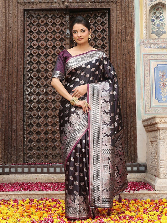 Shree Shyam Fashion Wine Silk Saree