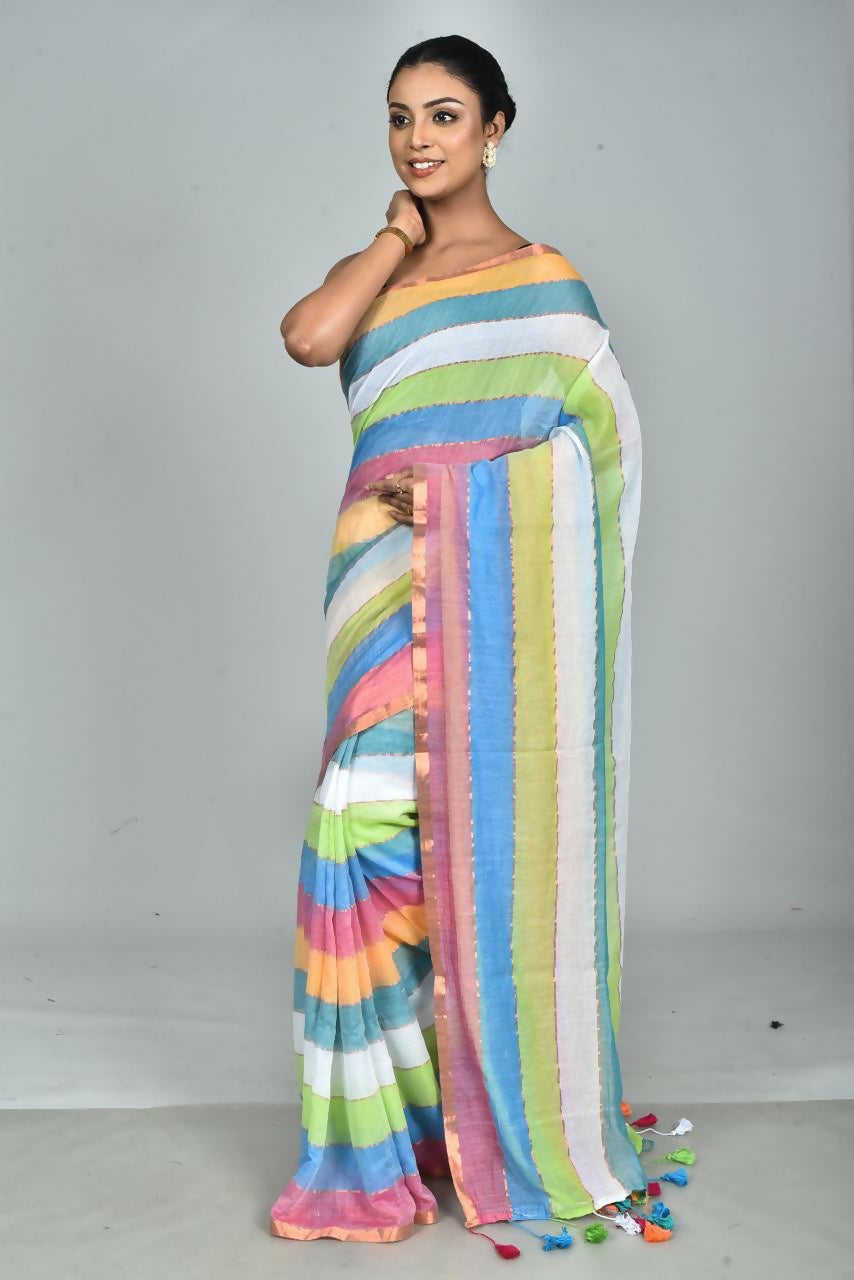 Exclusive Collection Beautiful Multi4 Pure Cotton Woven Handloom Grab2Buy With Running Blouse Piece 