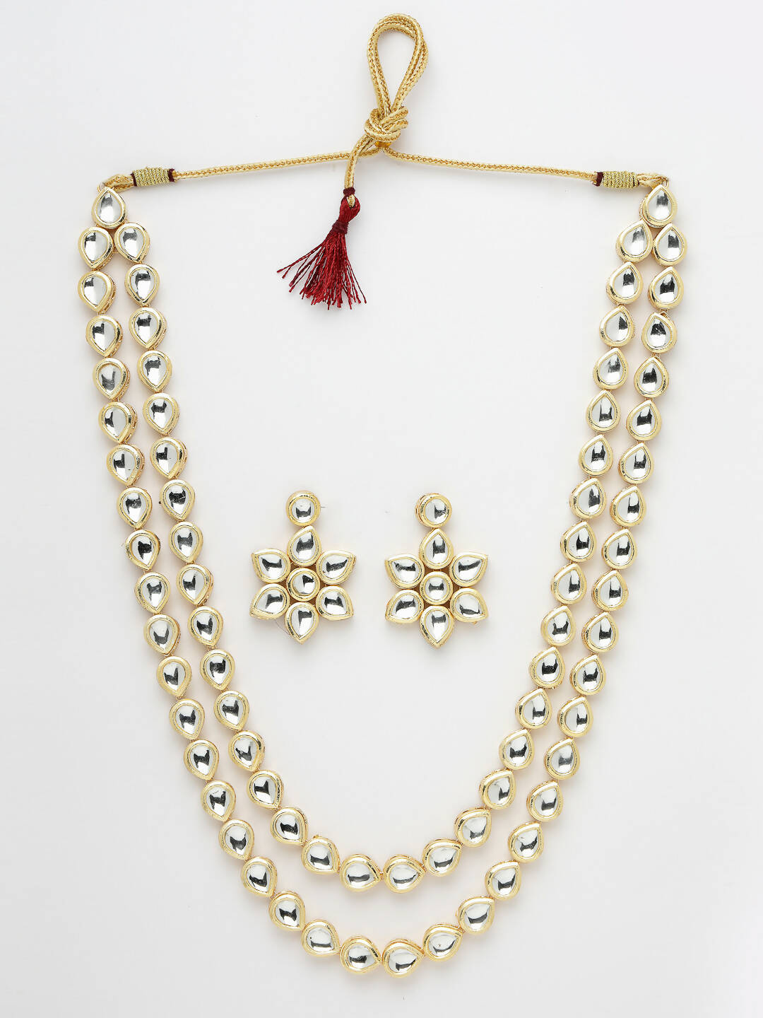 NVR Women's Gold-Plated Kundan 2 Layered Handcrafted Jewellery Sets With Drop Earrings - Grab2buy