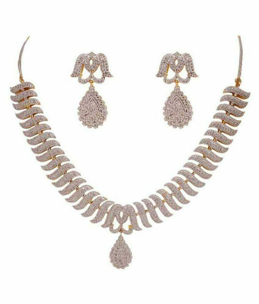 Rhodium-Plated Alloy Snake Shape American Diamond Necklace Set - The Pari - Grab2buy