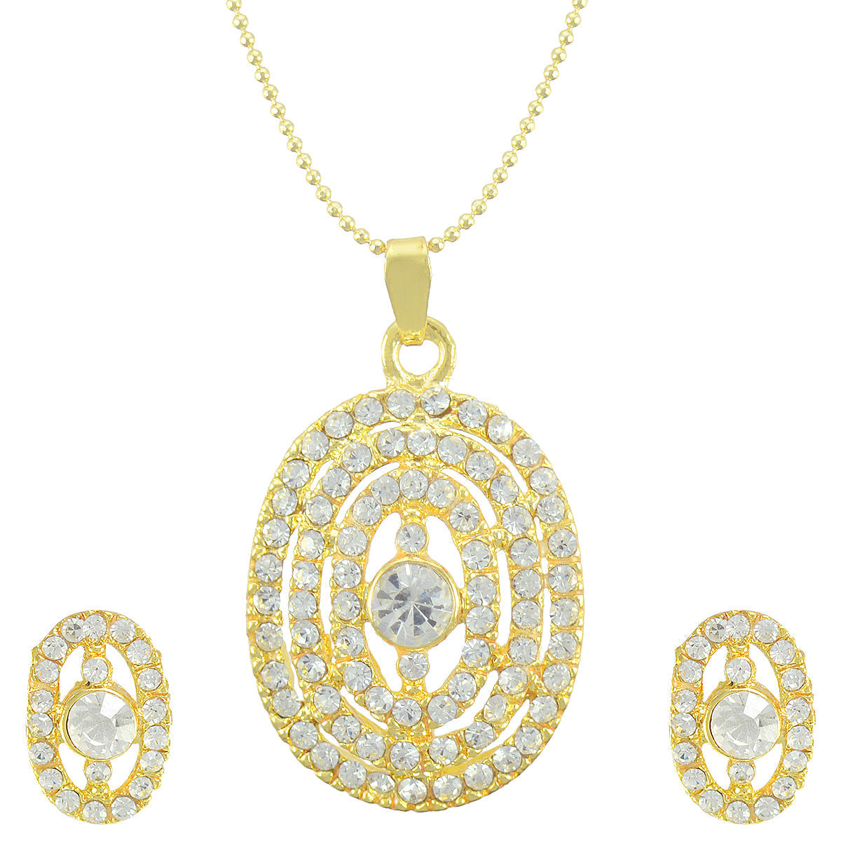 Gold-Polished Alloy Rhinestones Studded Pendant Set - The Pari | Swadesiicart