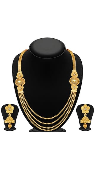 Gold-Plated Alloy Long Layered Golden Necklace Set - The Pari - Grab2buy
