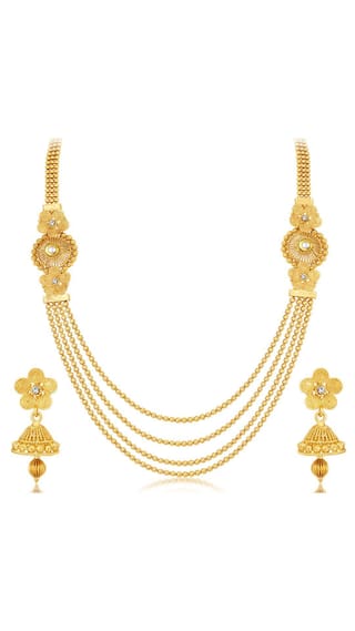 Gold-Plated Alloy Long Layered Golden Necklace Set - The Pari - Grab2buy