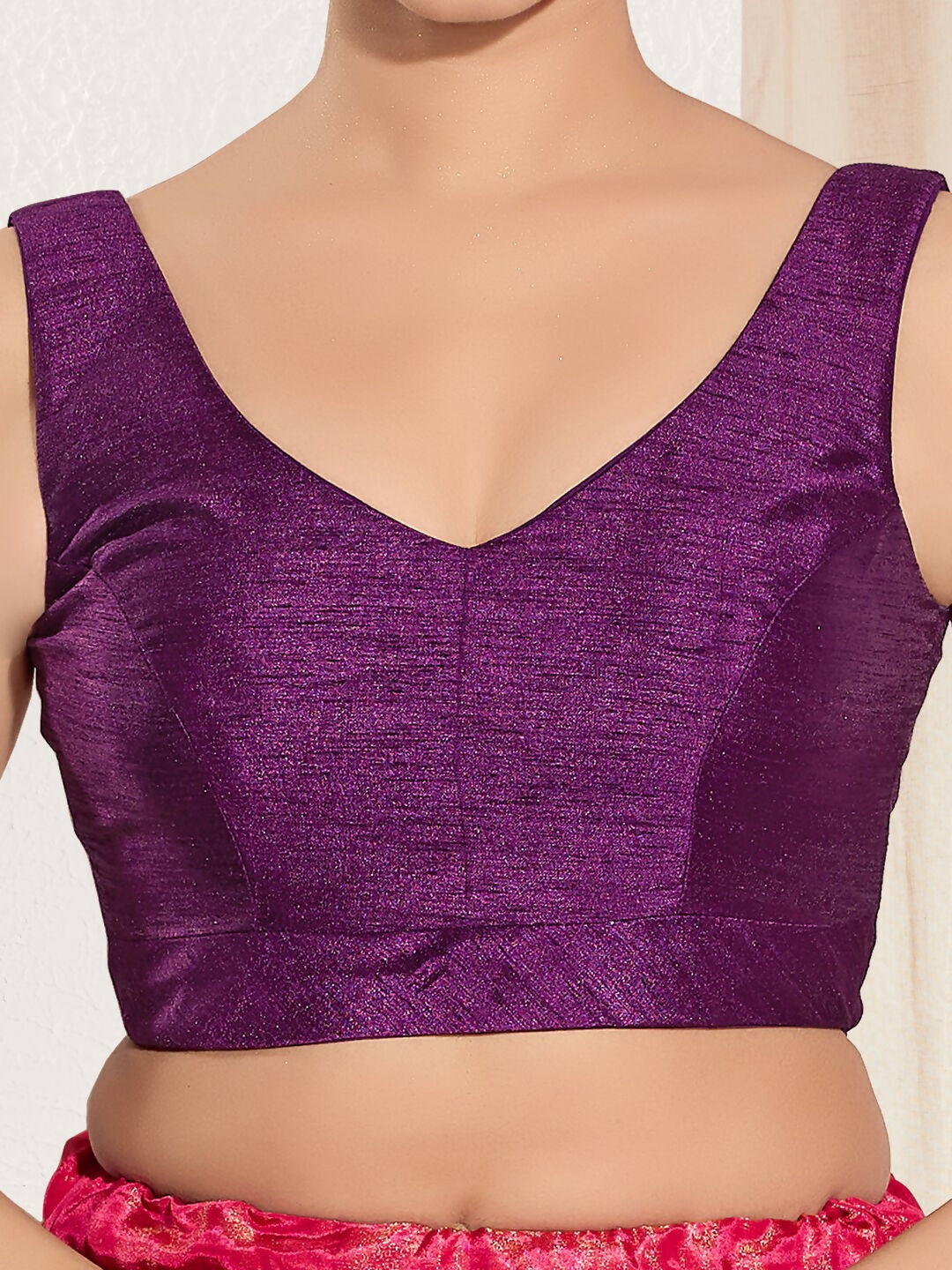 Joban Fashion Wine Mulberry Silk Padded Blouse With Round Neck Sleeveless