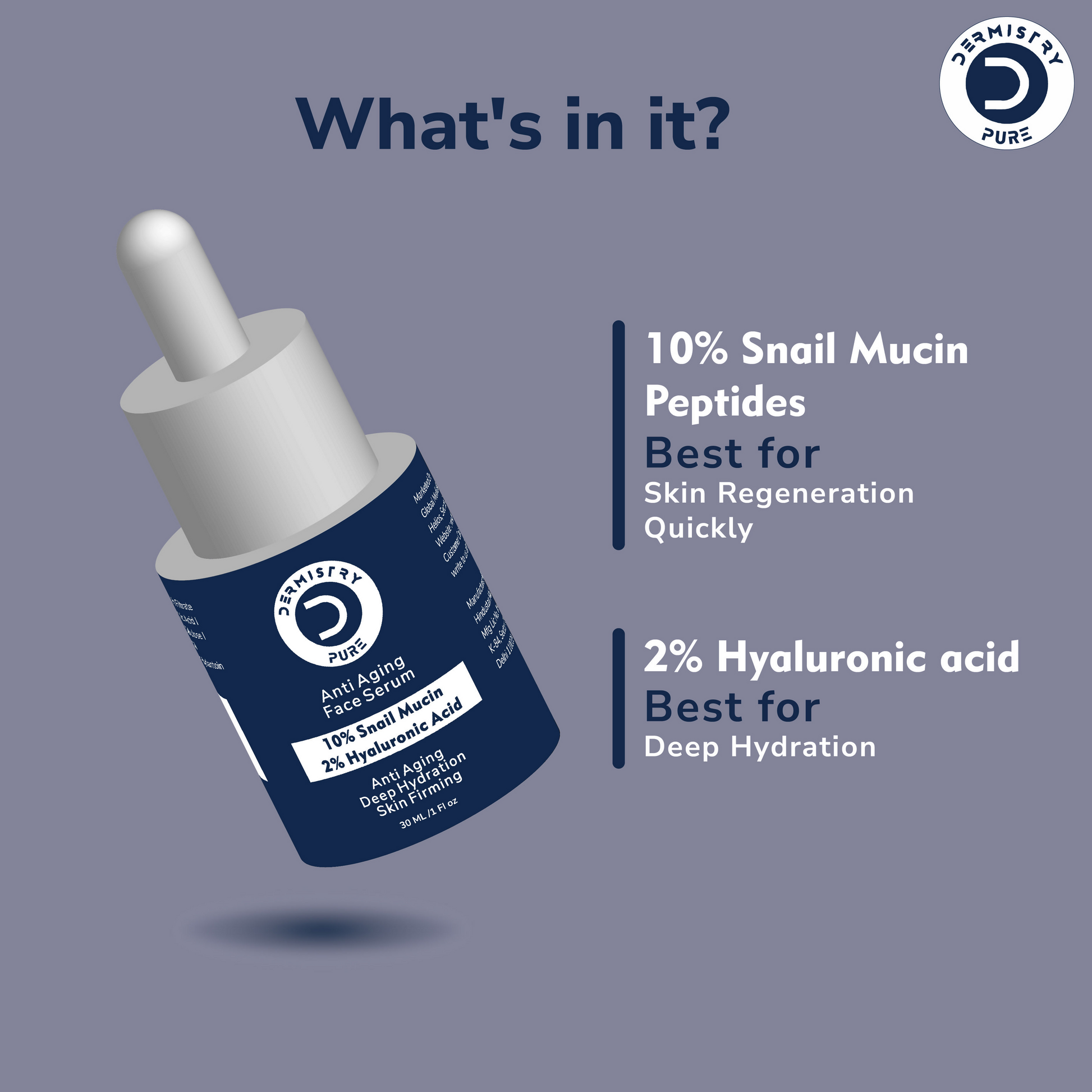 Dermistry 10% Snail Mucin96 Peptide Anti Ageing Moisturizer Skin Firming Tightening Aging Face Serum 