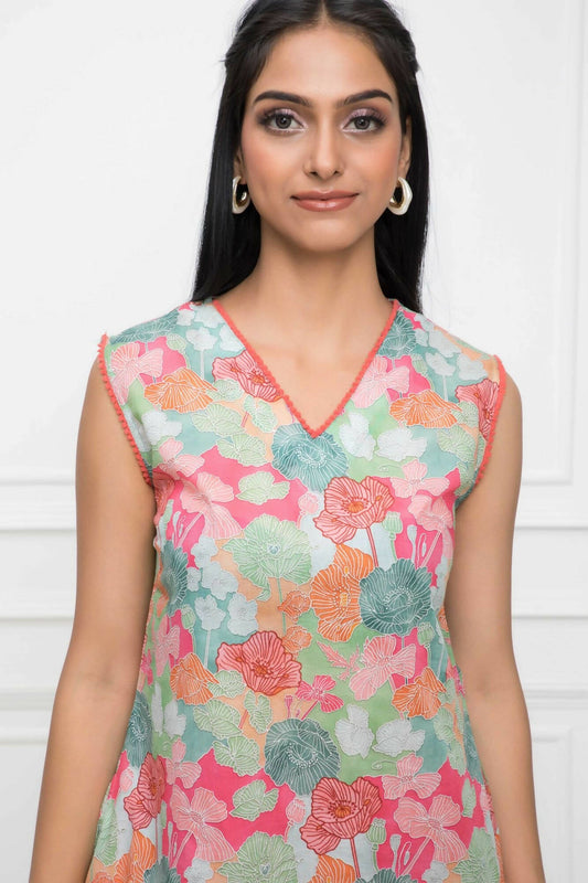 Myshka Women Multi Floral Rayon A-Line V-Neck Kurtis