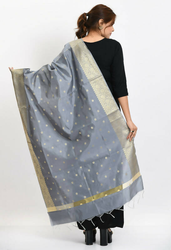 Mominos Fashion Moeza Women's Banarsi Silk Woven Design Grey Dupatta 