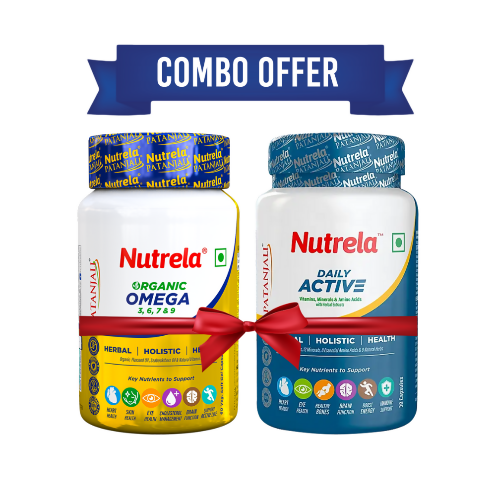 Patanjali Nutrela Daily Active + Omega 3 Softgel Combo | Multivitamin & Omega Bundle 