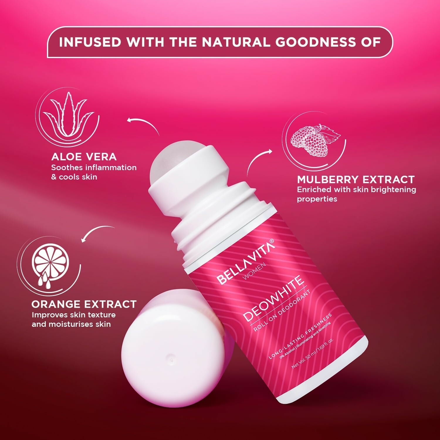 Bella Vita Deo White Natural Underarm Roll On Deodorant for Women 