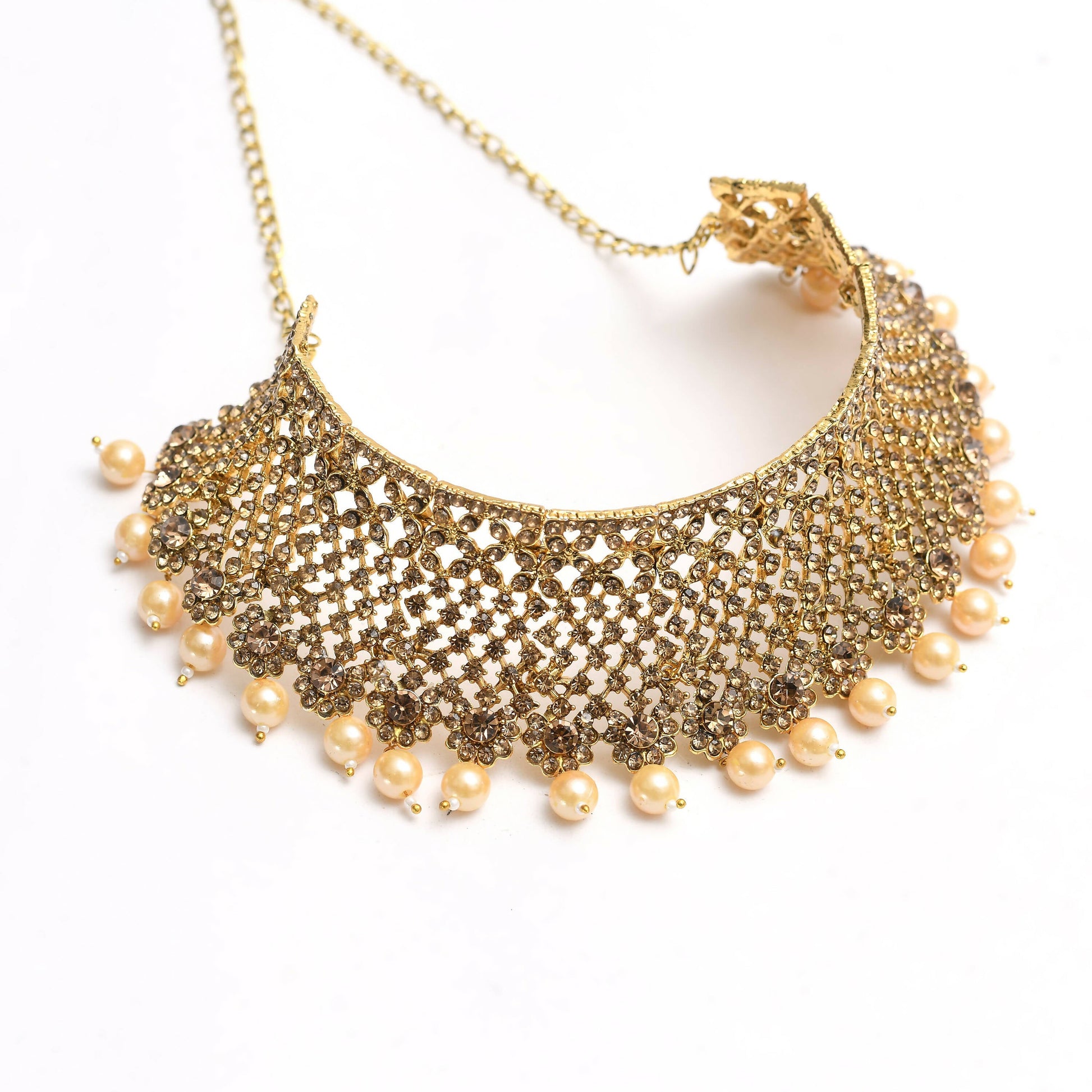 Mominos Fashion Johar Kamal Traditional Rajwadi Design Heavy Golden Color Necklace Set - Grab2buy