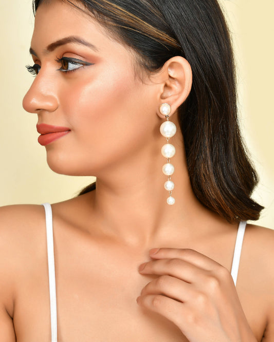 VOJ Women Gold Tone Pearl Stainless Steel Drops & Danglers Earrings - Grab2buy