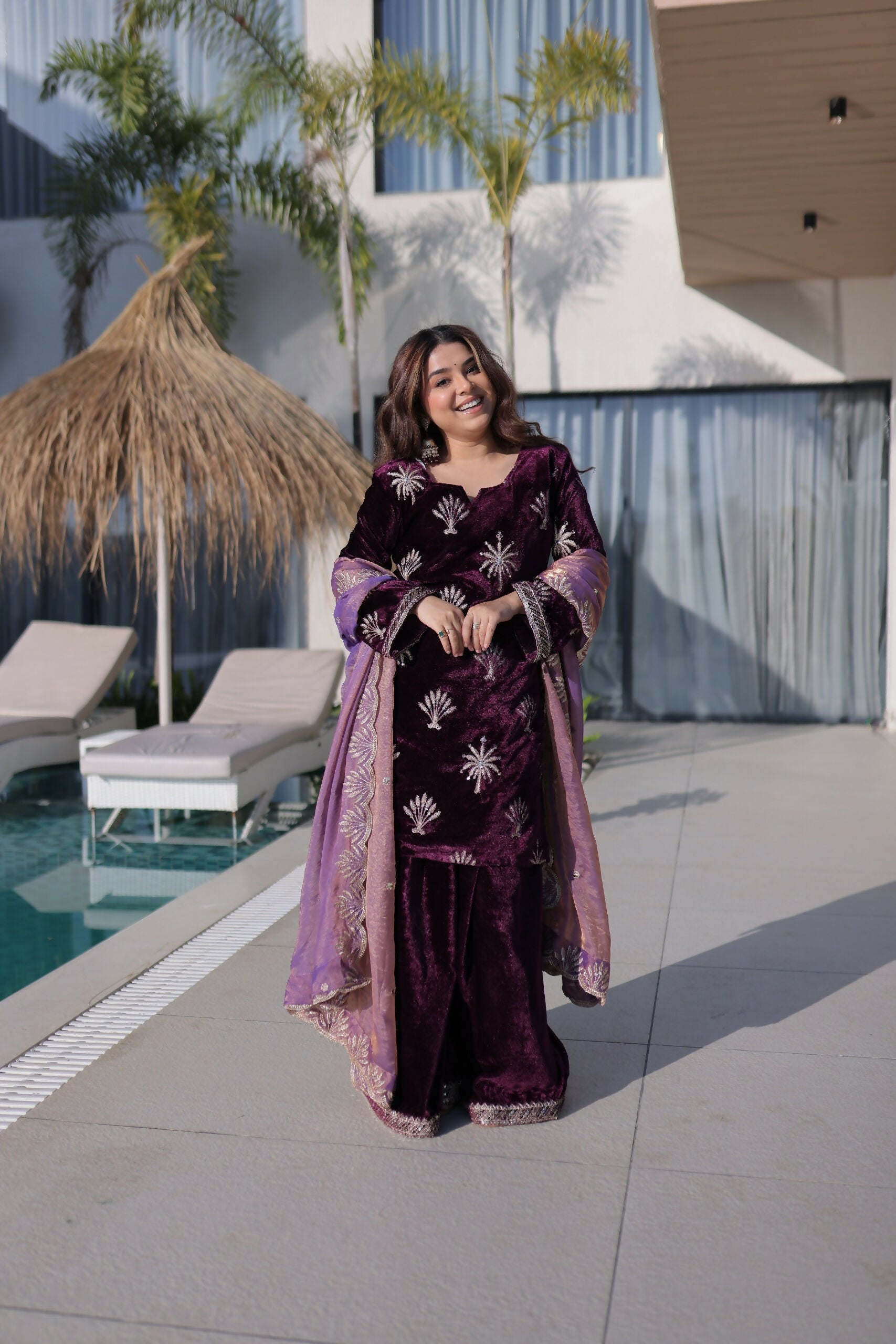 Joban Fashion Maroon Velvet Embroidery Sequence Work Readymade Kurta Set