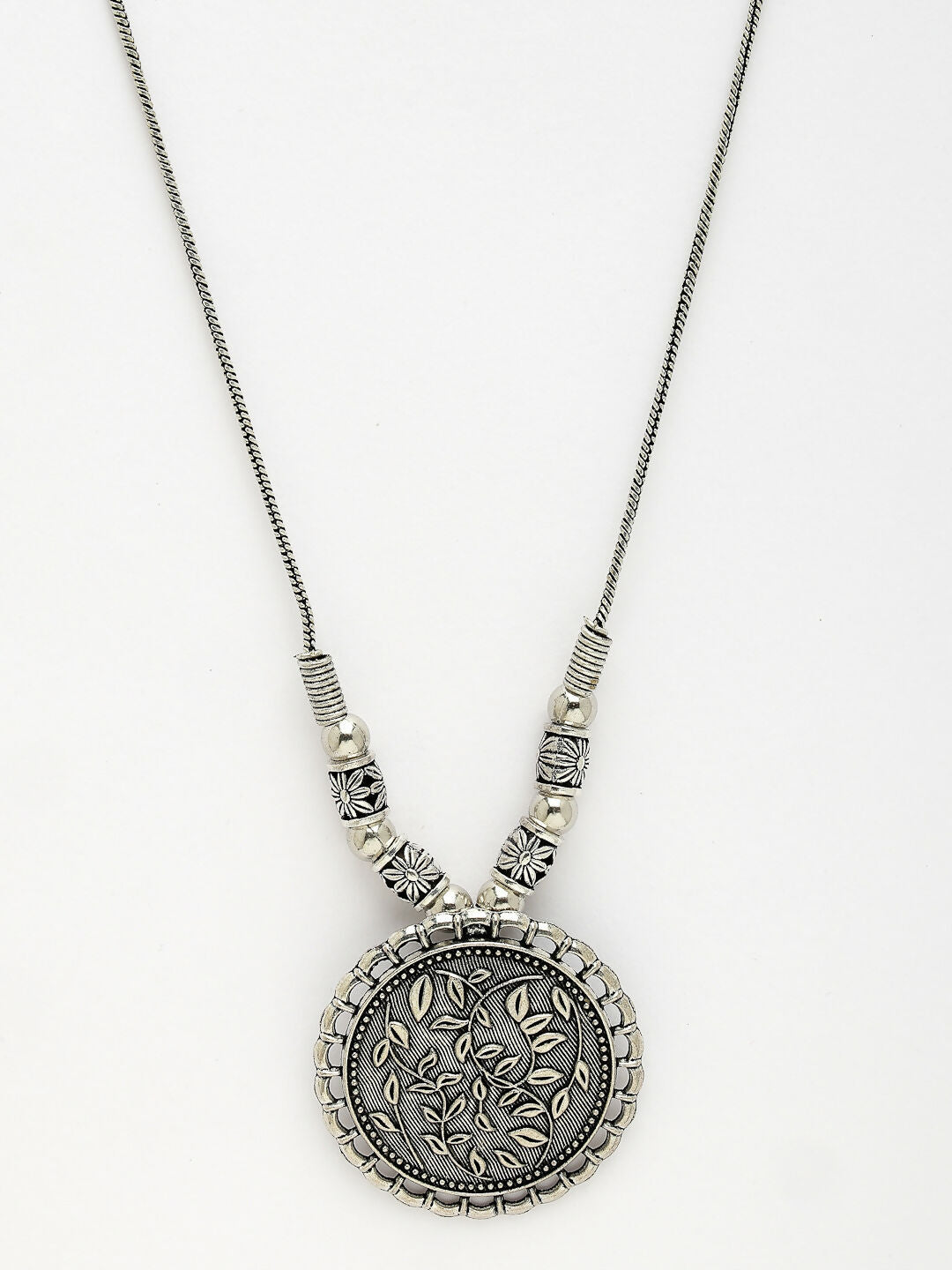NVR Women's Silver-Toned Circular Shape Pendant with Chain 