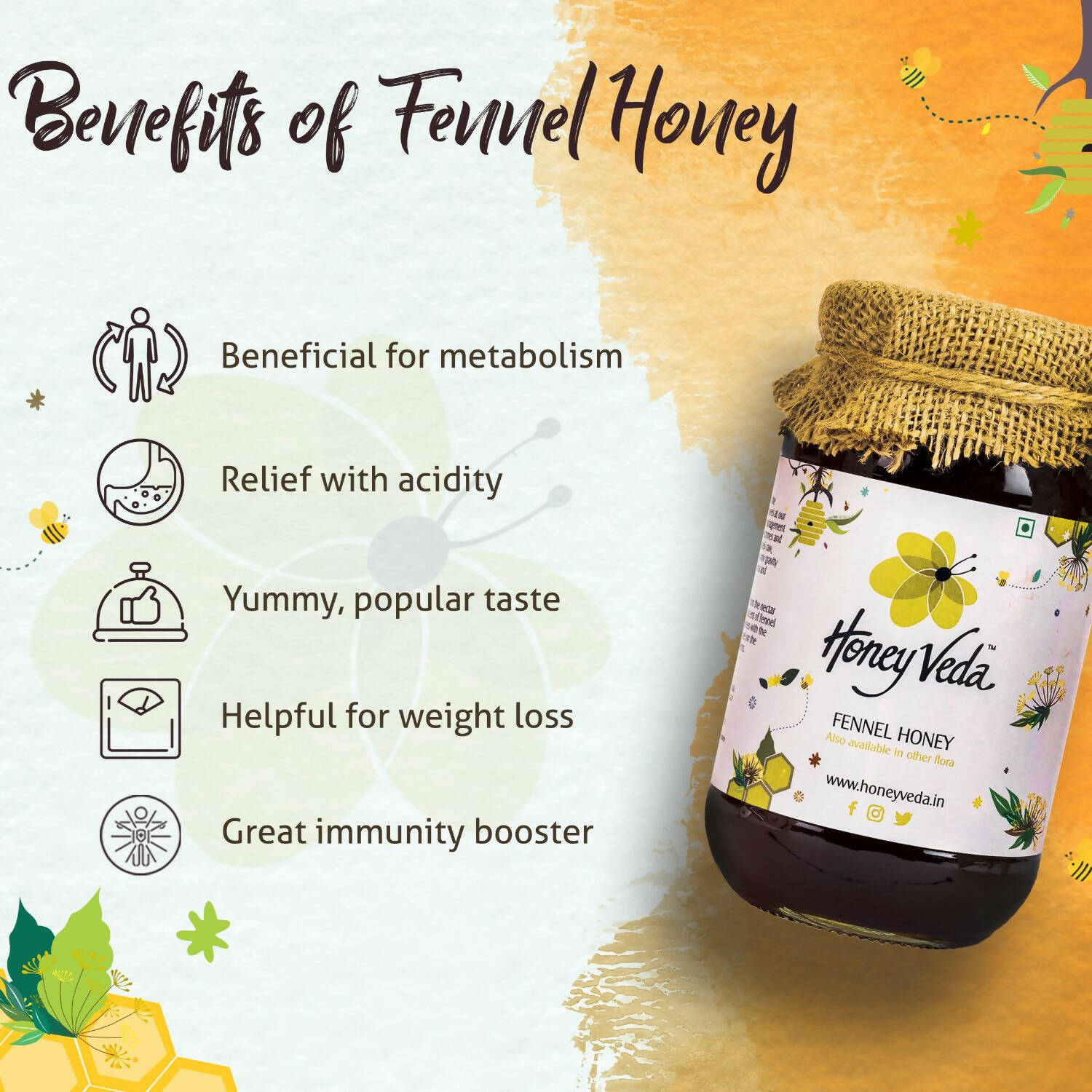 HoneyVeda Premium Raw Fennel Honey - Grab2buy