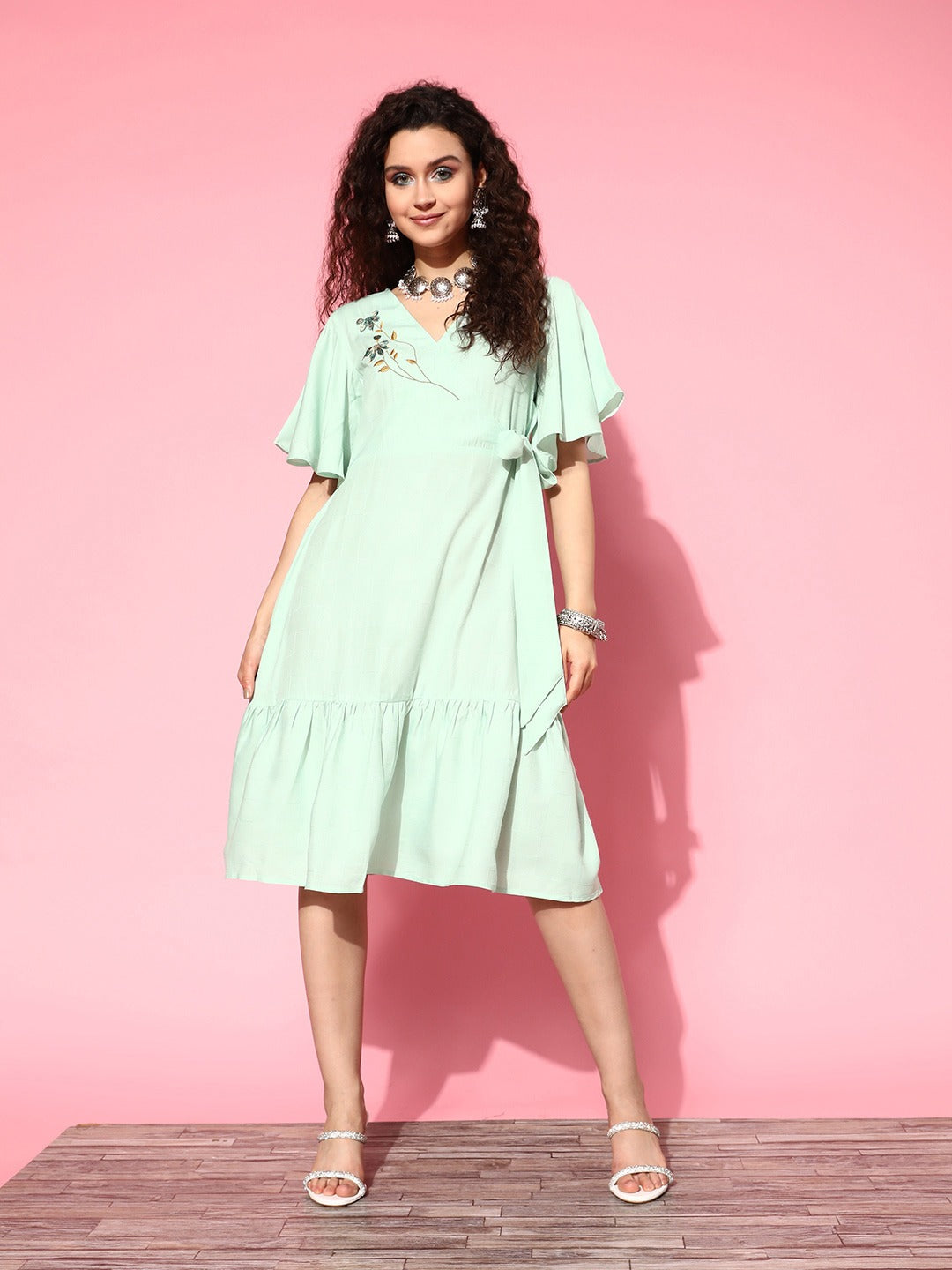 Yufta Embroidered Tiered Wrap Dress  Grab2Buy Yufta Grab2Buy