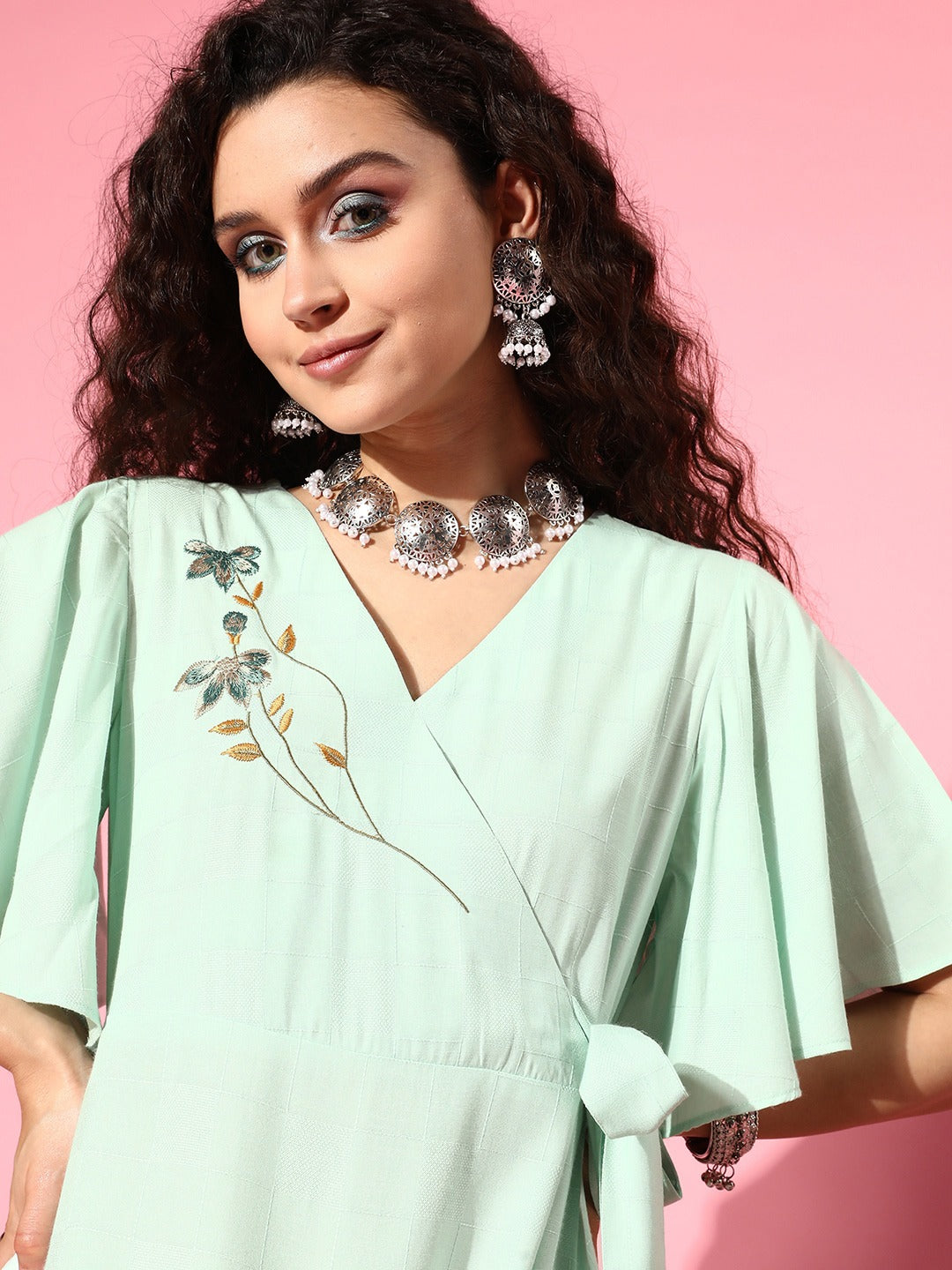 Yufta Embroidered Tiered Wrap Dress  Grab2Buy Yufta Grab2Buy