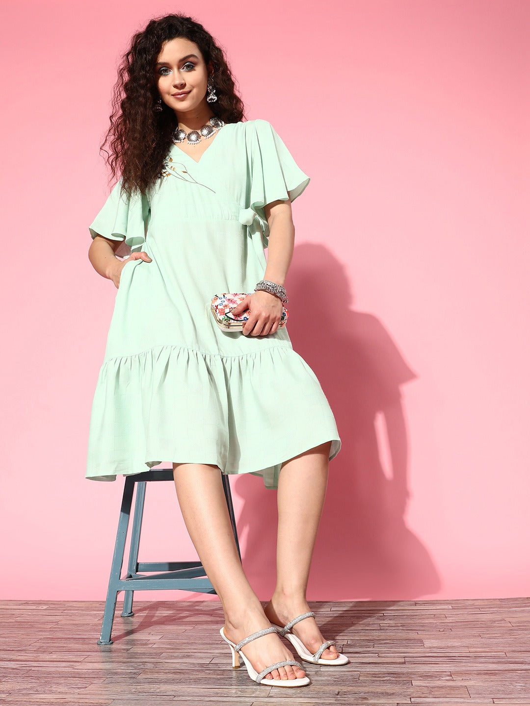 Yufta Embroidered Tiered Wrap Dress  Grab2Buy Yufta Grab2Buy