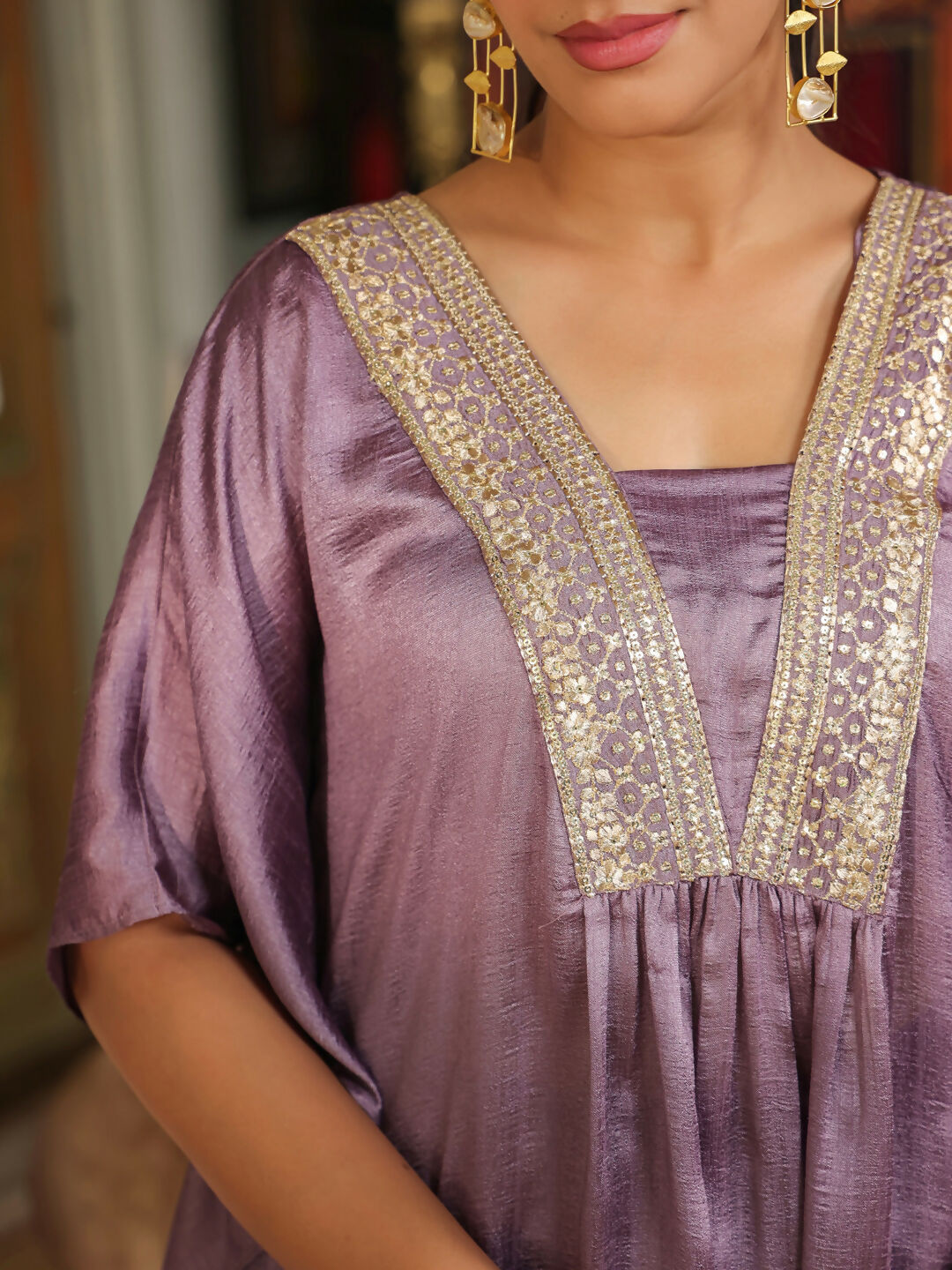 Janasya Lavender Silk Blend Yoke Embroidery Co-Ords 