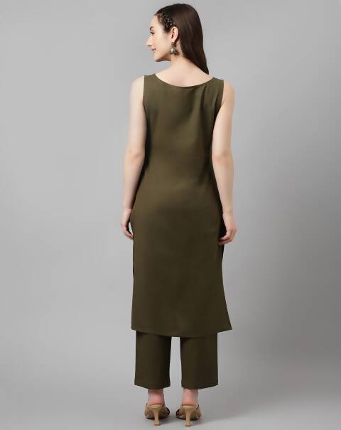 FIORRA Women's Olive Rayon Silk Straight Kurta Set 