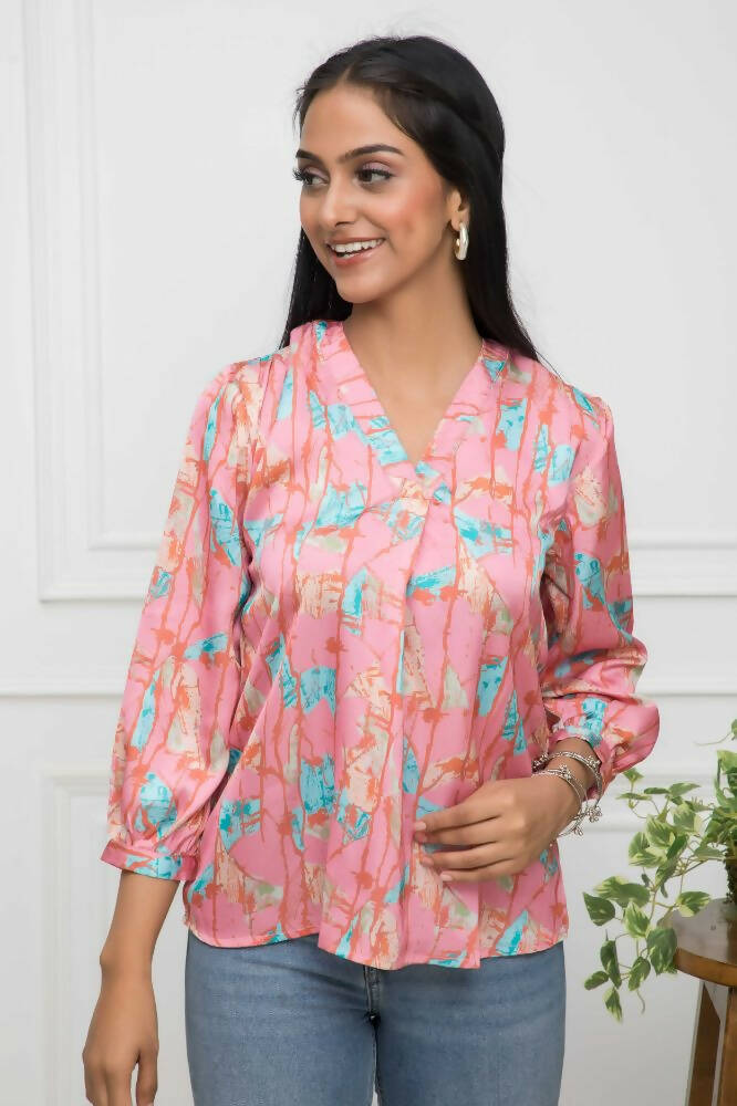 Myshka Women Multi-Floral V-Neck Regular Sleeves Polyester Top