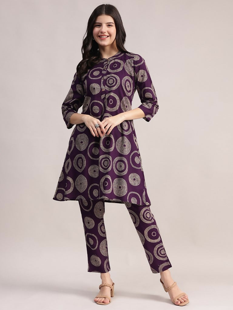 Aavyora Women's Purple Abstract Printed Pure Cotton Co-ord Set 