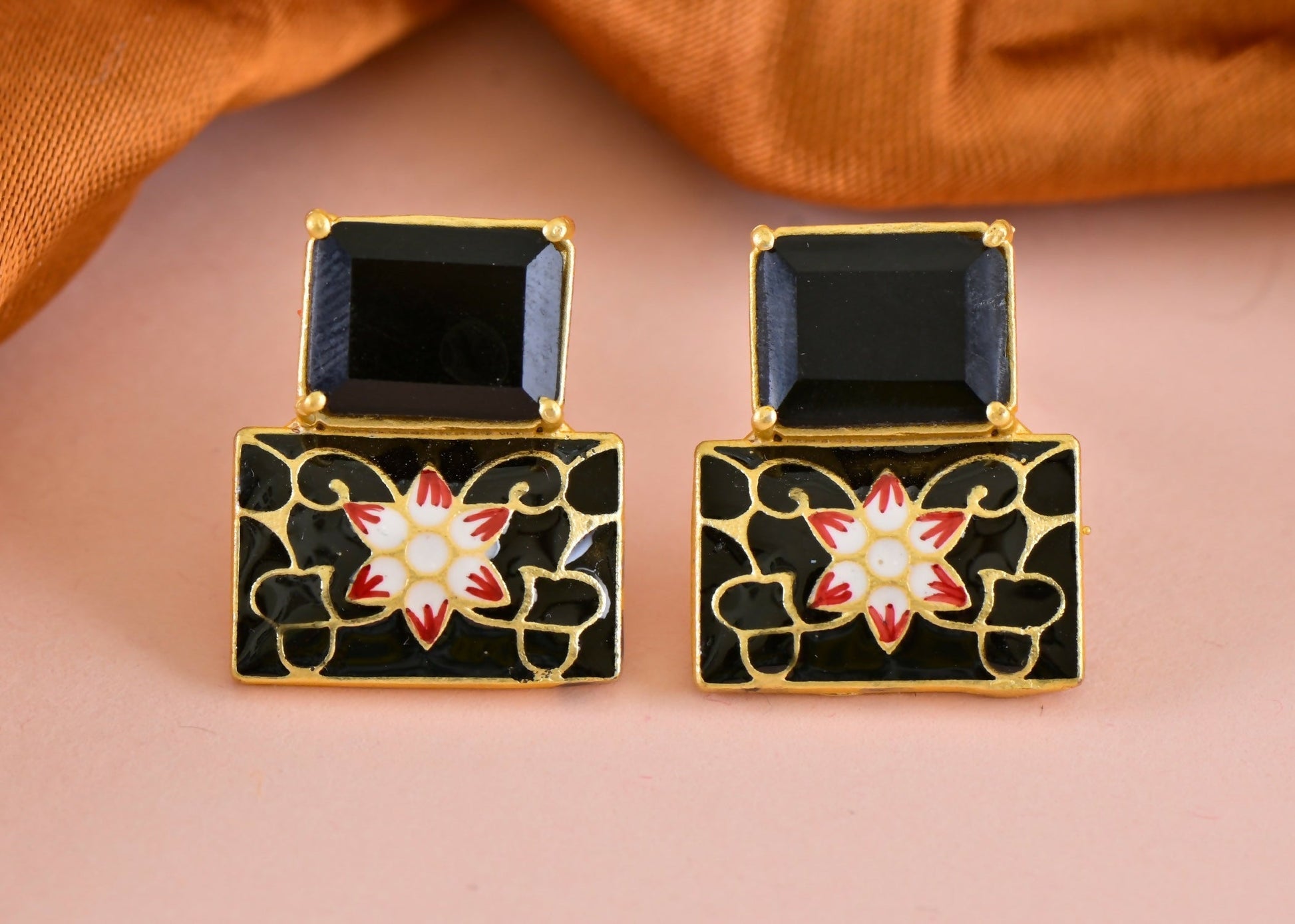 Joban Fashion Women Brass Black Onyx Earrings 