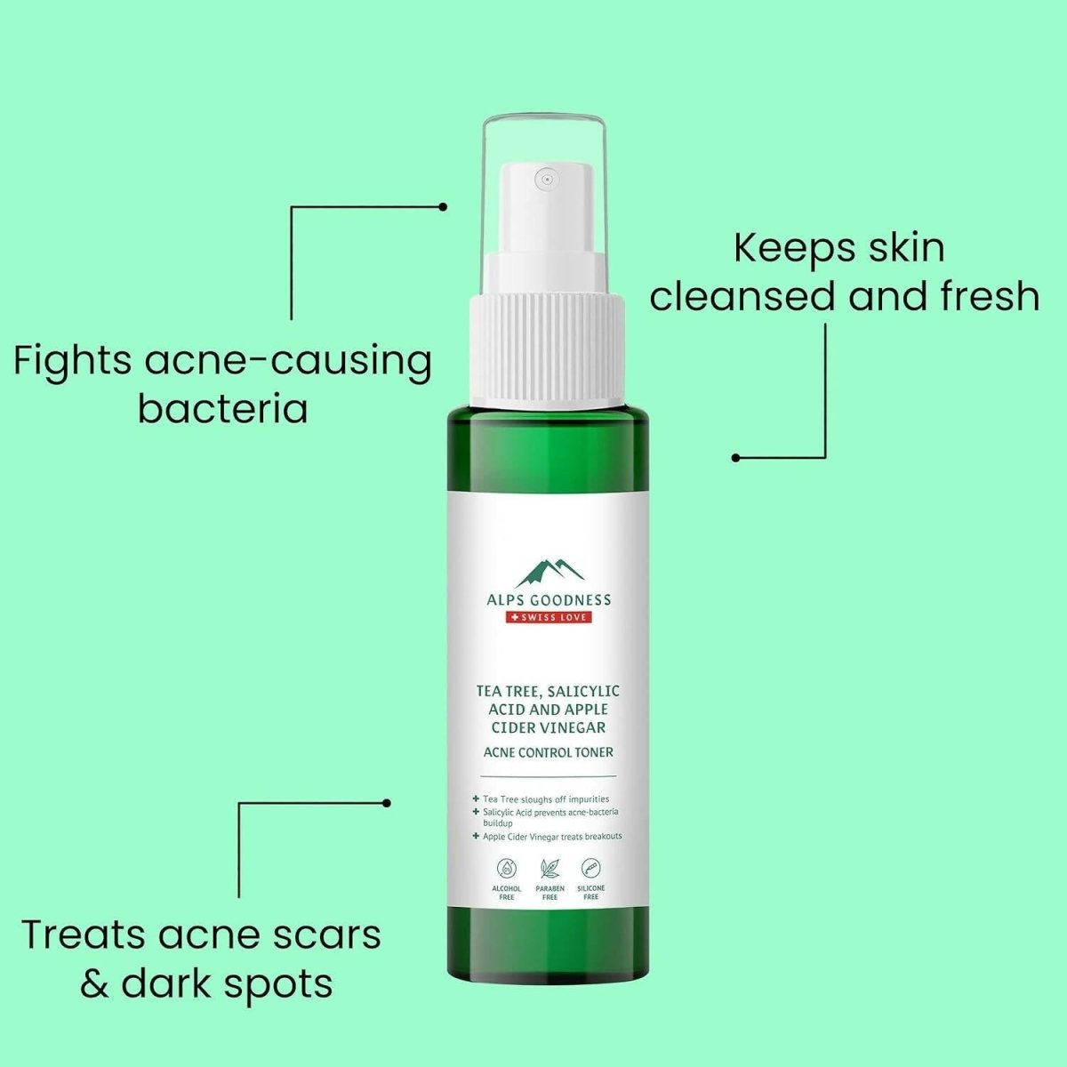 Alps Goodness Acne Control Toner for Oily Skin with Tea Tree Apple, Cider Vinegar & Salicylic Acid - Grab2buy