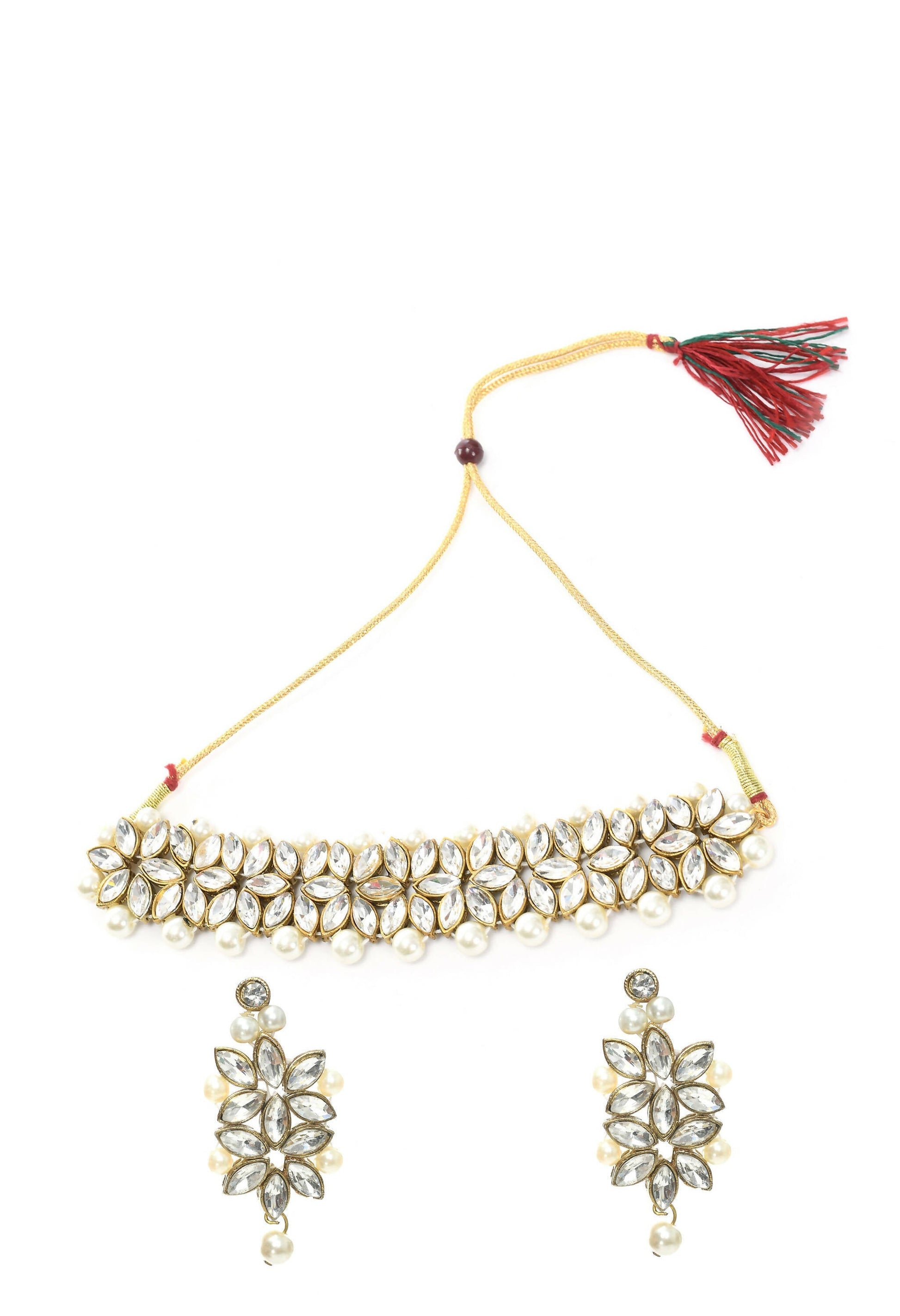 Mominos Fashion Johar Kamal Gold-Polished Brass Finish Kundan/Pearls Choker For Women (White) | Swadesiicart