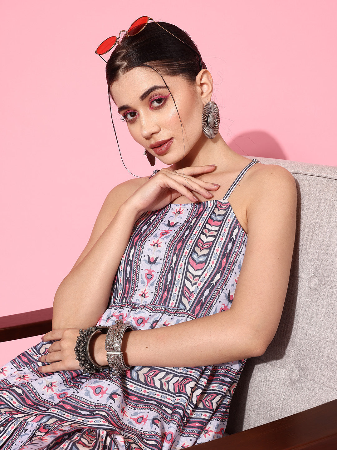 Yufta Ethnic Motifs Print A-Line Pure Cotton Ethnic Dress  Grab2Buy Yufta Grab2Buy