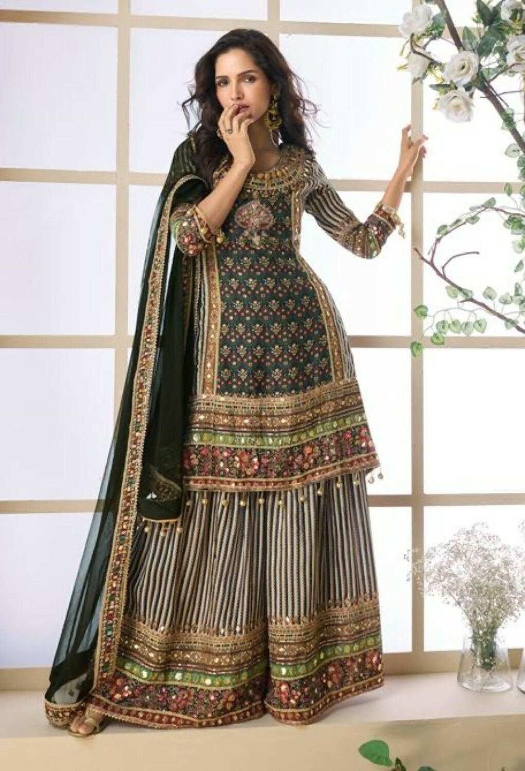 Anaita Black Heavy Crepe Silk Ready Made Suit with Multi Digital Printed & Aari Work