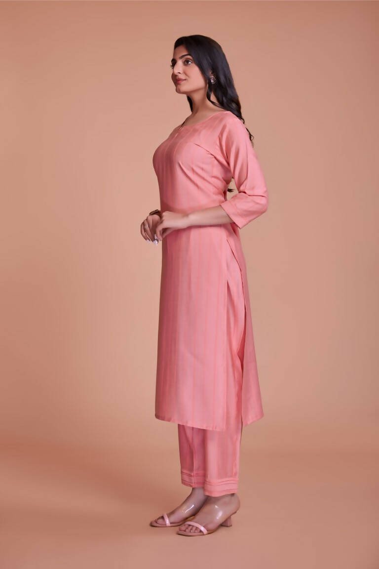 Aastha Fashion Women's Baby Pink Viscose Solid Kurti with Bottom - Grab2buy
